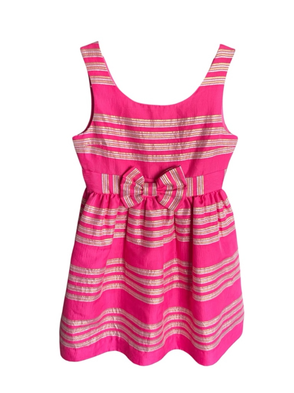 Kids Lilly Pulitzer Pink Metallic-Stripe Bow Girls Elegant Dress